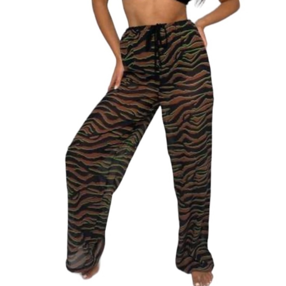 ⭐️Missguided Women’s Zebra Sheer Beach Cover Up Pants 6 NWOT